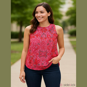 Cabi Jubilee Pink Paisley Sleeveless Round Hem Zip Back Tank, Size Medium